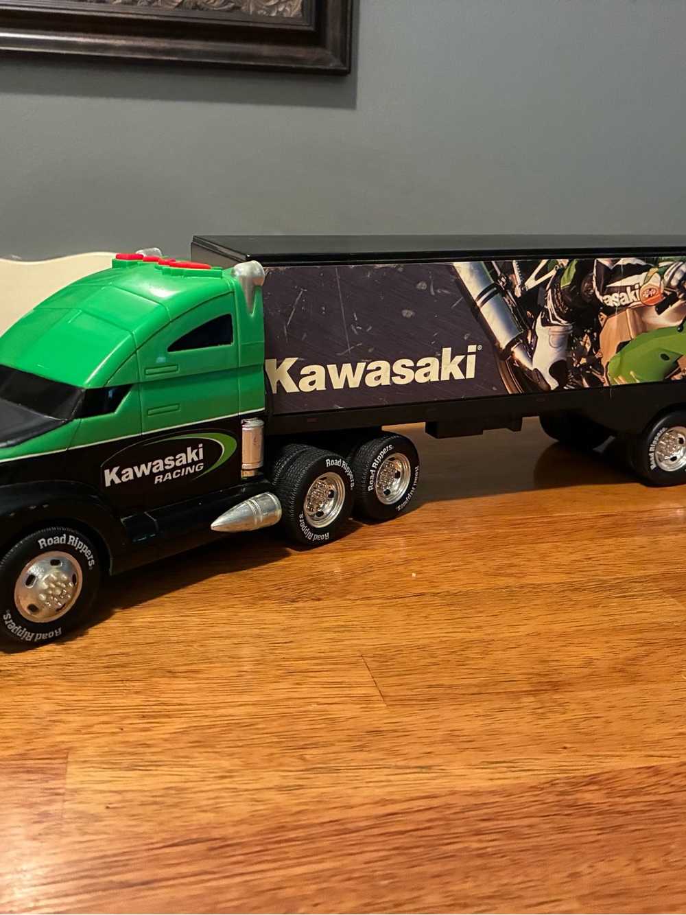 VintageKawasaki Ninja Wheelie Time Green Racing Toy Truck for Kids.